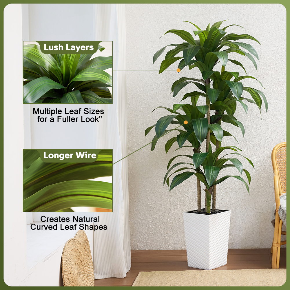 VeriNatural 5/6FT Artificial Dracaena Tree UV Resistant with Black Taper Planter for Indoor & Outdoor  (VN127)