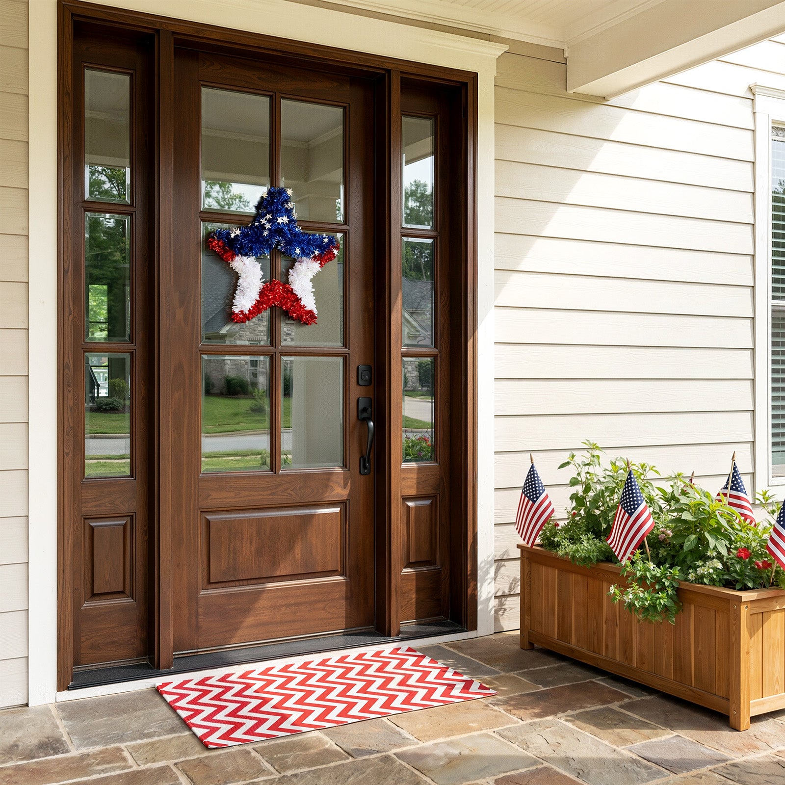 VeriNatural Garland  Red White Blue Star Tinsel Decor for Party, Door, Wall & Golf Cart