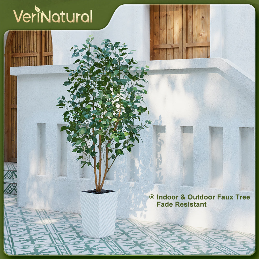 VeriNatural 5/6FT Natural Trunk Artificial Ficus Tree UV Resistant with Black/White Taper Planter for Indoor & Outdoor（VN129）