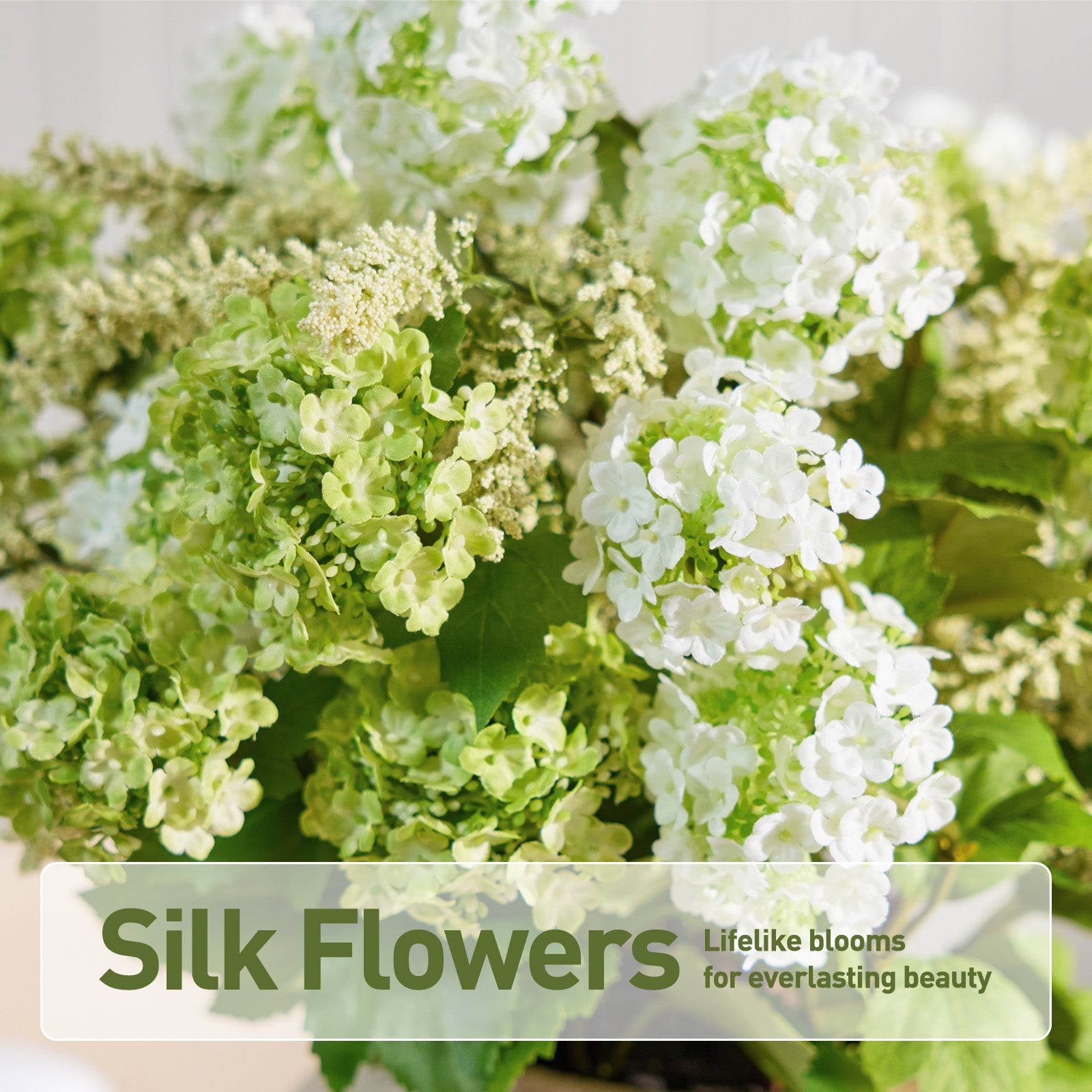 VeriNatural 24” Artificial Hydrangea Bouquet in Textured MgO Vase – Real Touch Faux White & Green Hydrangea Flowers for Wedding, Party & Elegant Home Decor