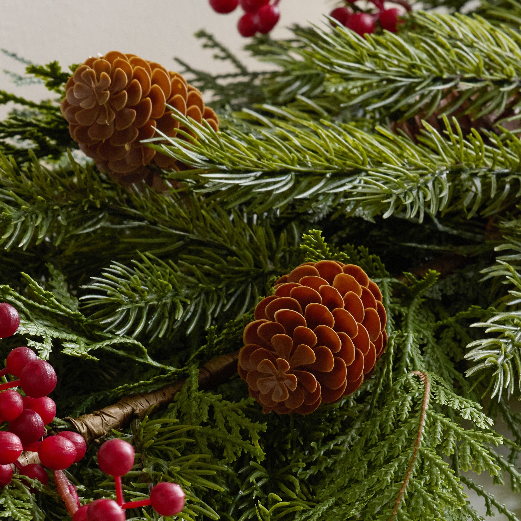 VeriNatural 1-Pack / 2-Pack 6FT Artificial Pine & Berry Foliage Spray with Red Cones – Flexible Greenery Garland for DIY Christmas Tree Filler, Wreaths & Vase Decor