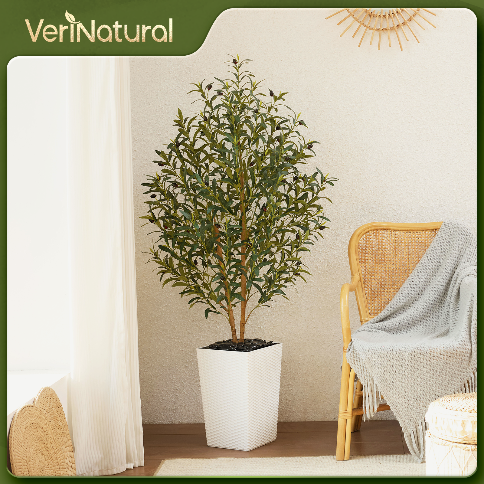 VeriNatural 5/6FT Artificial Olive Tree UV Resistant and Natural Trunk with Black Taper Planter for Indoor & Outdoor  （VN131）