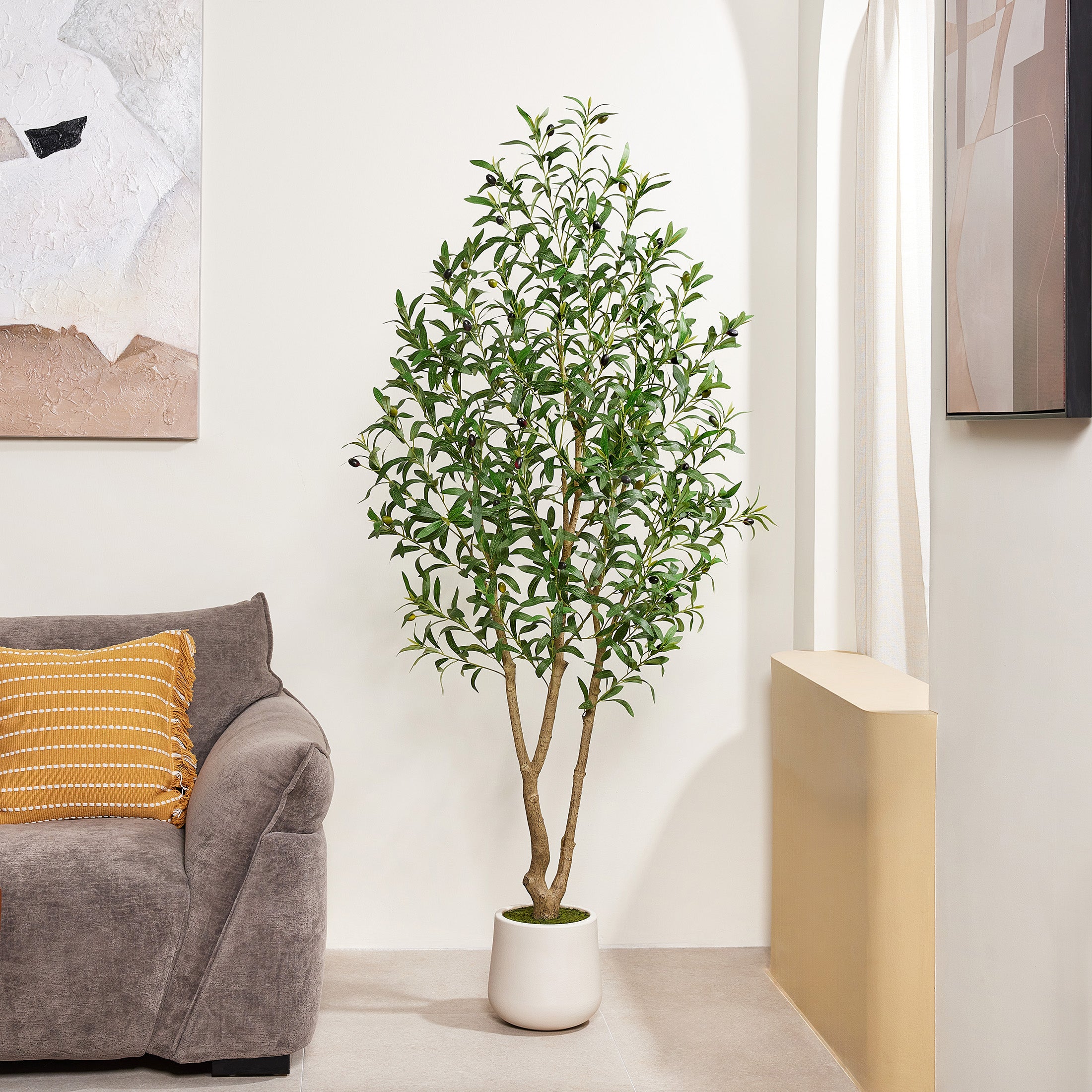 VeriNatural 5/6/7FT Artificial Olive Tree – Realistic Faux Indoor Plant with White Planter, Tall Fake Tree for Home, Office & Living Room Decor(VN256)