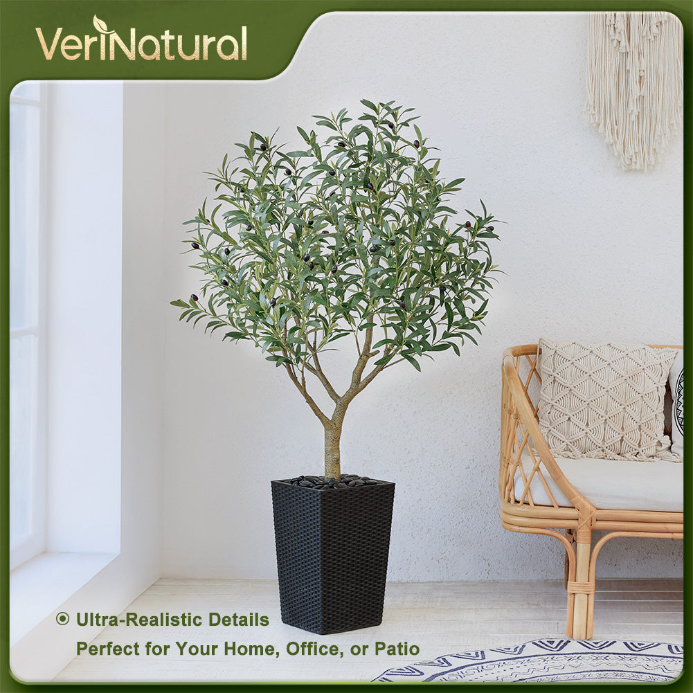 VeriNatural 5/6/7/8FT Artificial Olive Tree UV Resistant with Black Taper Planter for Indoor & Outdoor（VN156）