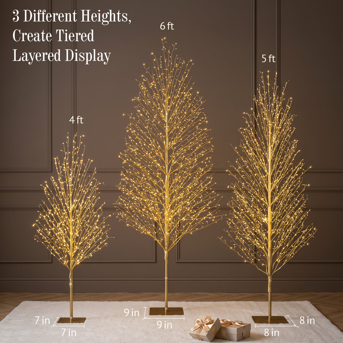 VeriNatural 4FT/5FT/6FT Pre-Lit Twisted LED Christmas Tree – Golden Warm White Spiral Tree with Breathing Flash, Indoor & Outdoor Holiday Decor