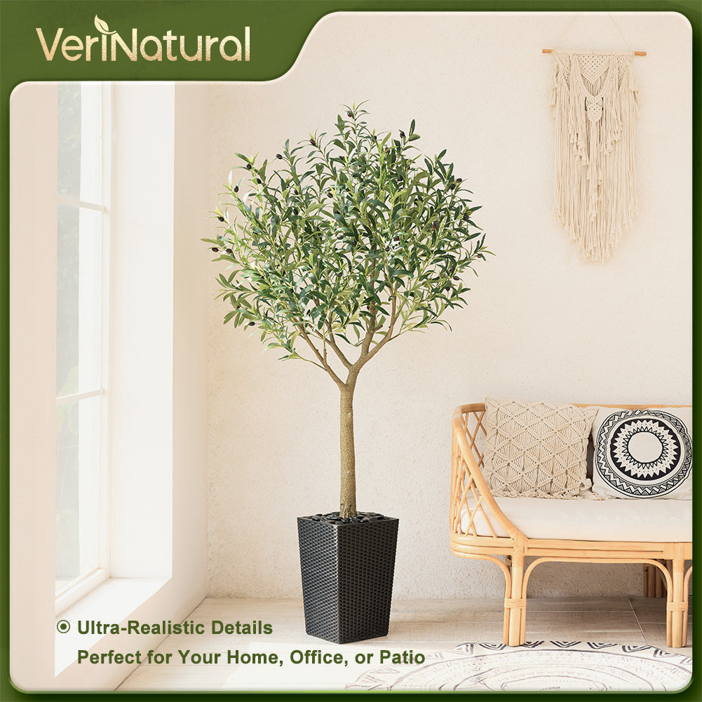 VeriNatural 5/6/7/8FT Artificial Olive Tree UV Resistant with Black Taper Planter for Indoor & Outdoor（VN156）