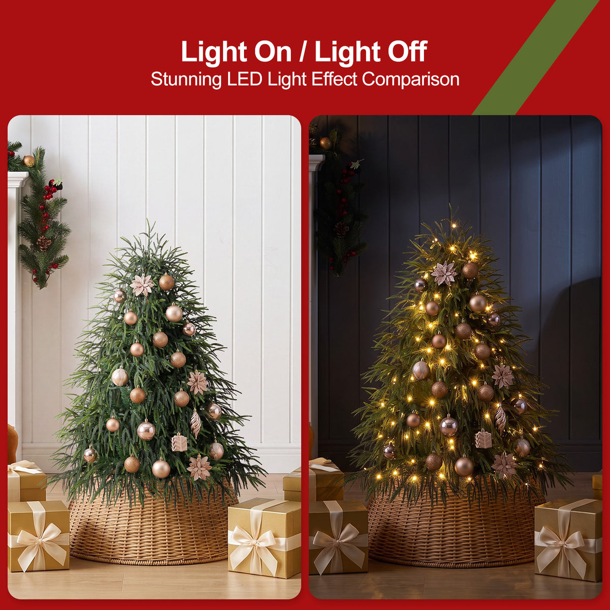 VeriNatural 4.4/6/7.4FT Pre-Lit Artificial Christmas Tree, Realistic Pine Tree with Warm White LED Lights, Lifelike PE Branches, Easy Setup Holiday Tree for Home, Office & Indoor Christmas Decoration