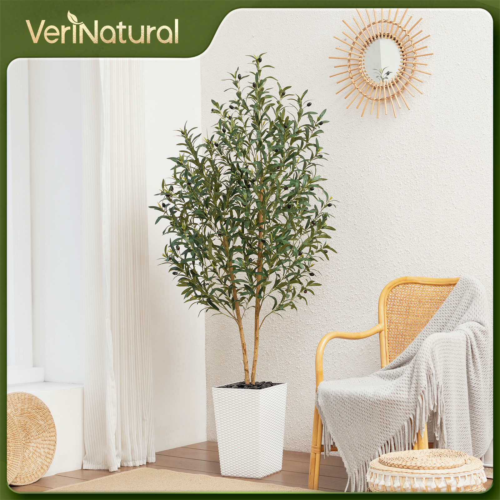 VeriNatural 5/6FT Artificial Olive Tree UV Resistant and Natural Trunk with Black Taper Planter for Indoor & Outdoor  （VN131）
