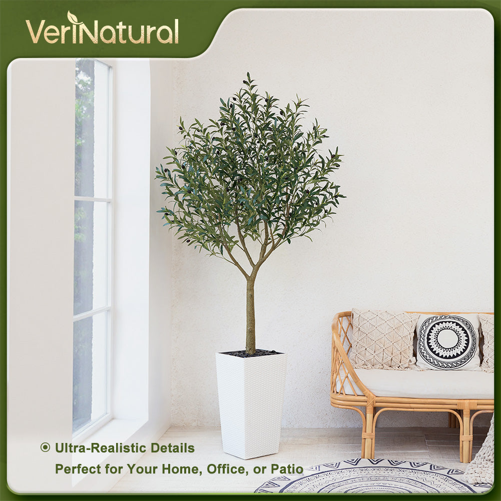VeriNatural 5/6/7/8FT Artificial Olive Tree UV Resistant with Black Taper Planter for Indoor & Outdoor（VN156）