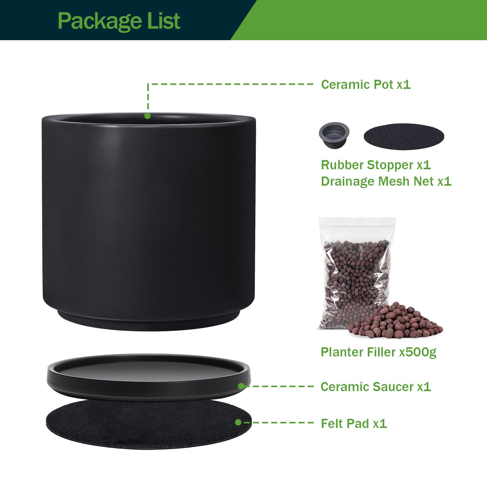 VeriNatural Modern Ceramic Planter with Drainage & Saucer | 10/12 Inch | Black & White Matte Frosted