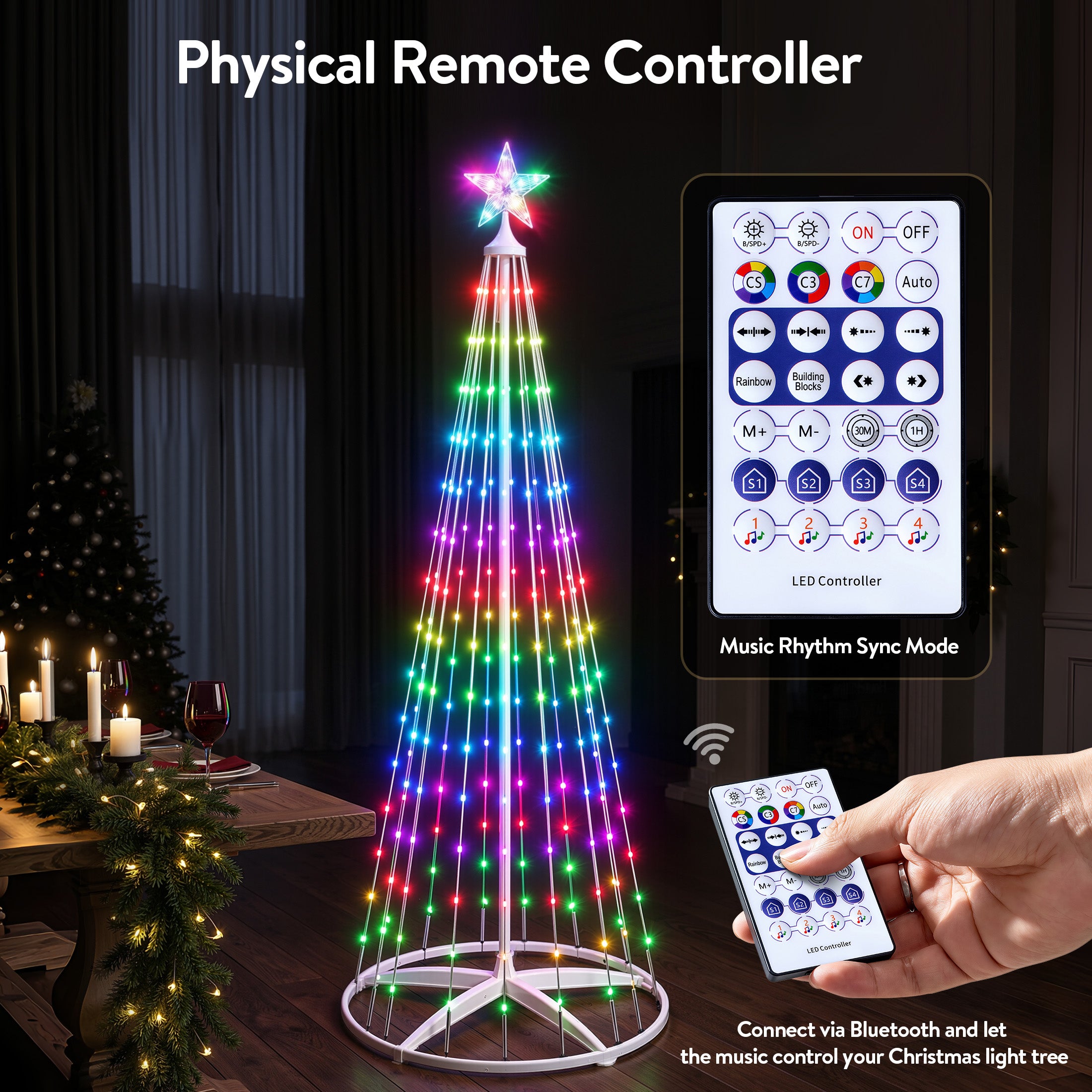 VeriNatural 4FT+5FT+6FT Color-Changing LED Cone Tree Set – Multicolor Spiral Christmas Trees with App & Remote Control, Indoor & Outdoor Holiday Decor