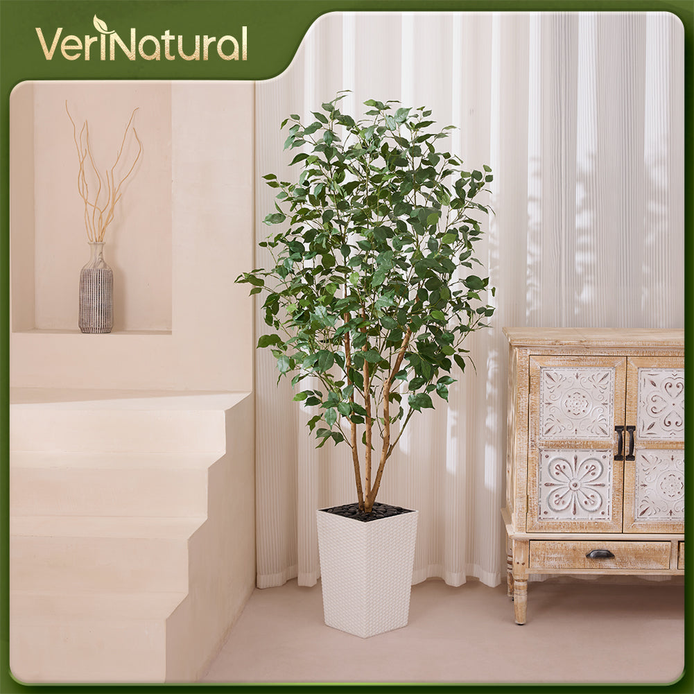 VeriNatural 5/6FT Natural Trunk Artificial Ficus Tree UV Resistant with Black/White Taper Planter for Indoor & Outdoor（VN129）