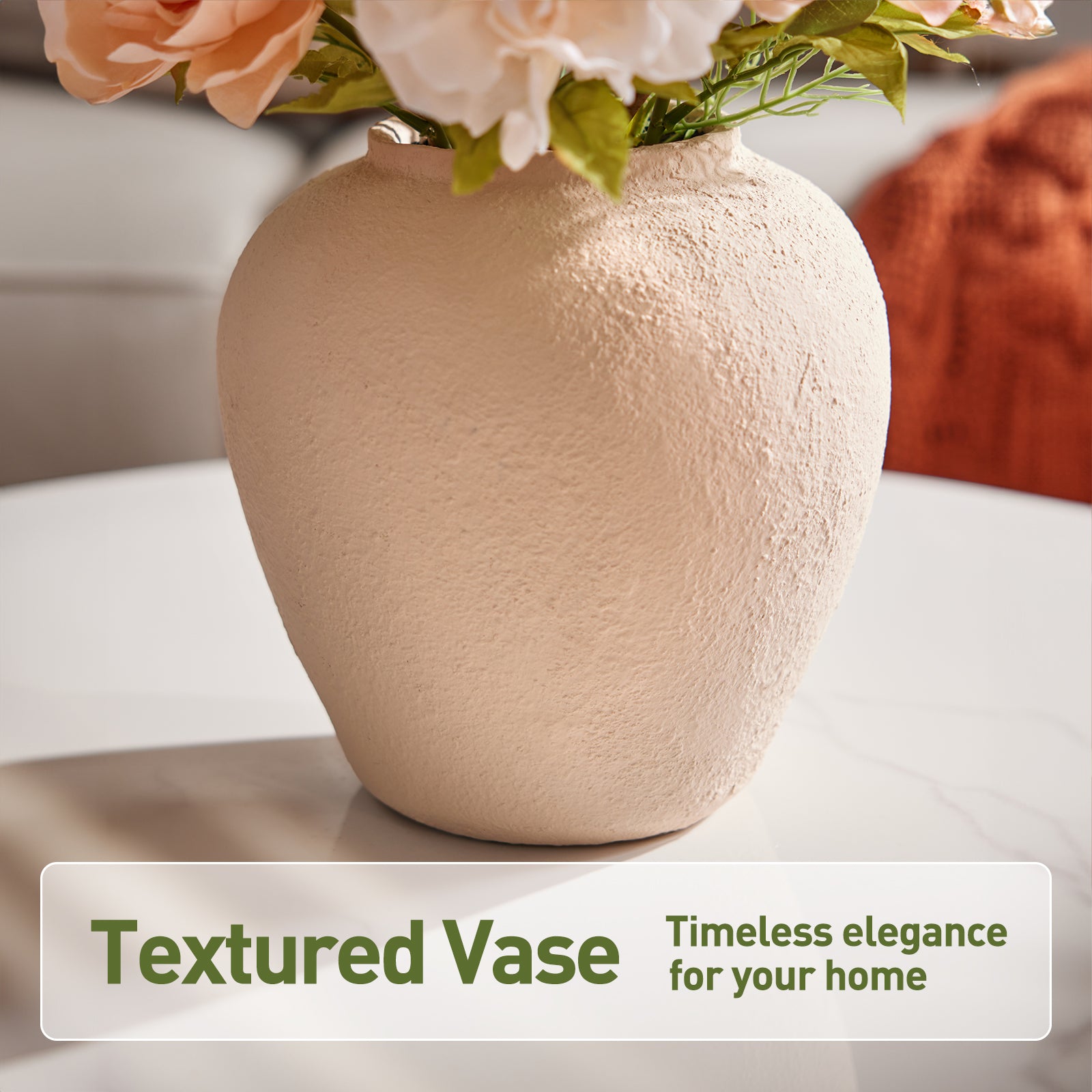 VeriNatural 24” Faux Peony Arrangement in MgO Vase – Luxury Table Centerpiece