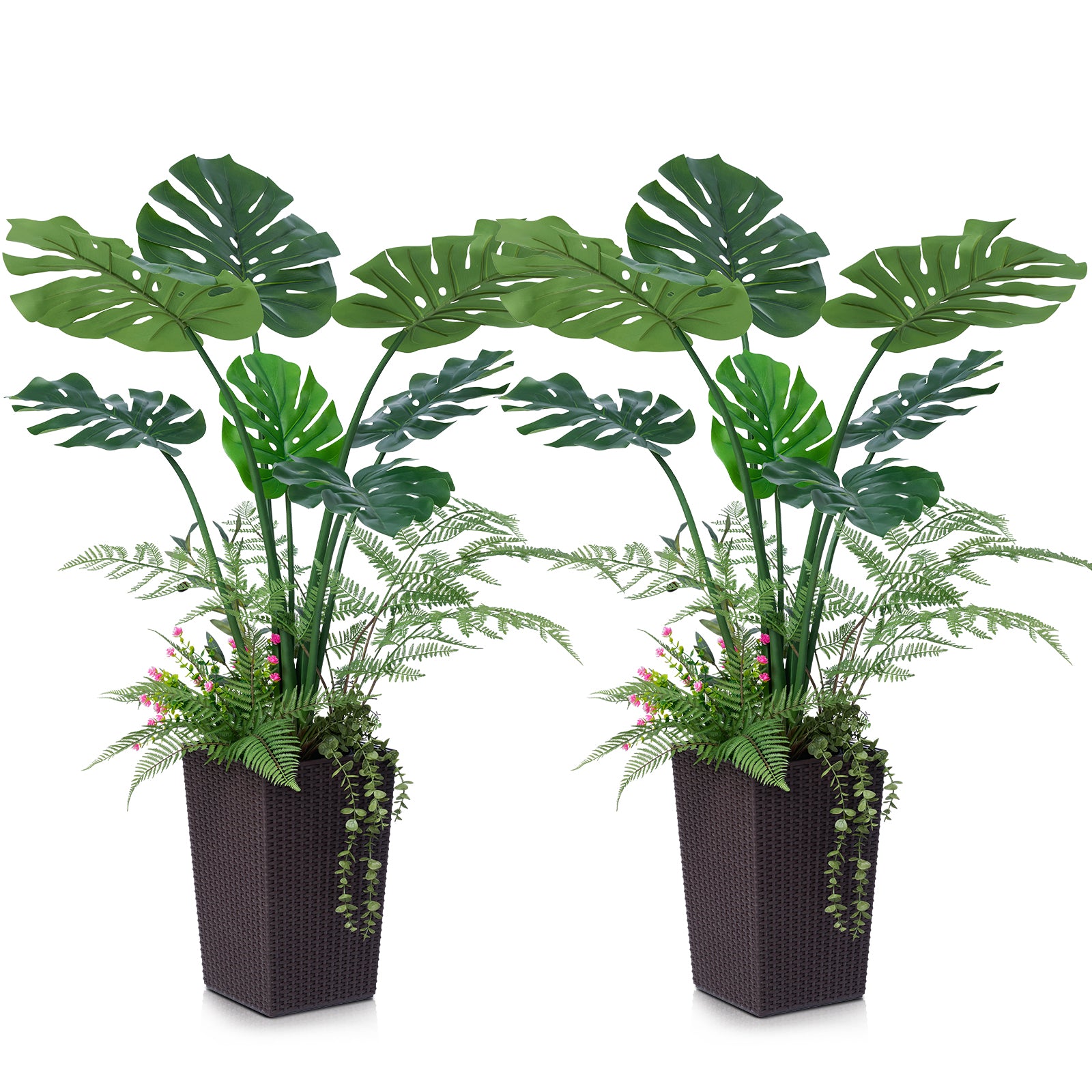 VeriNatural 4FT Mixed Fern and Monstera Deliciosa Artificial Plants with Black Taper Planter for Indoor & Outdoor (VN150)
