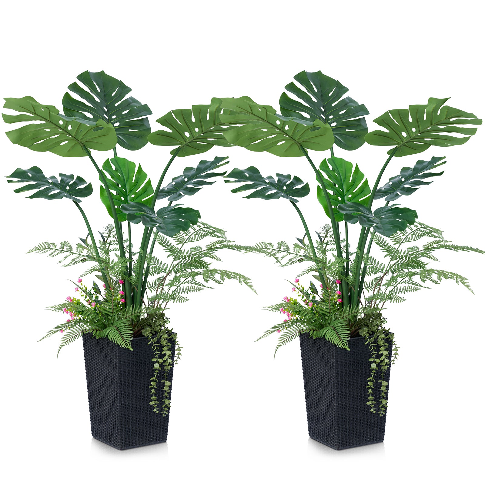 VeriNatural 4FT Mixed Fern and Monstera Deliciosa Artificial Plants with Black Taper Planter for Indoor & Outdoor (VN150)