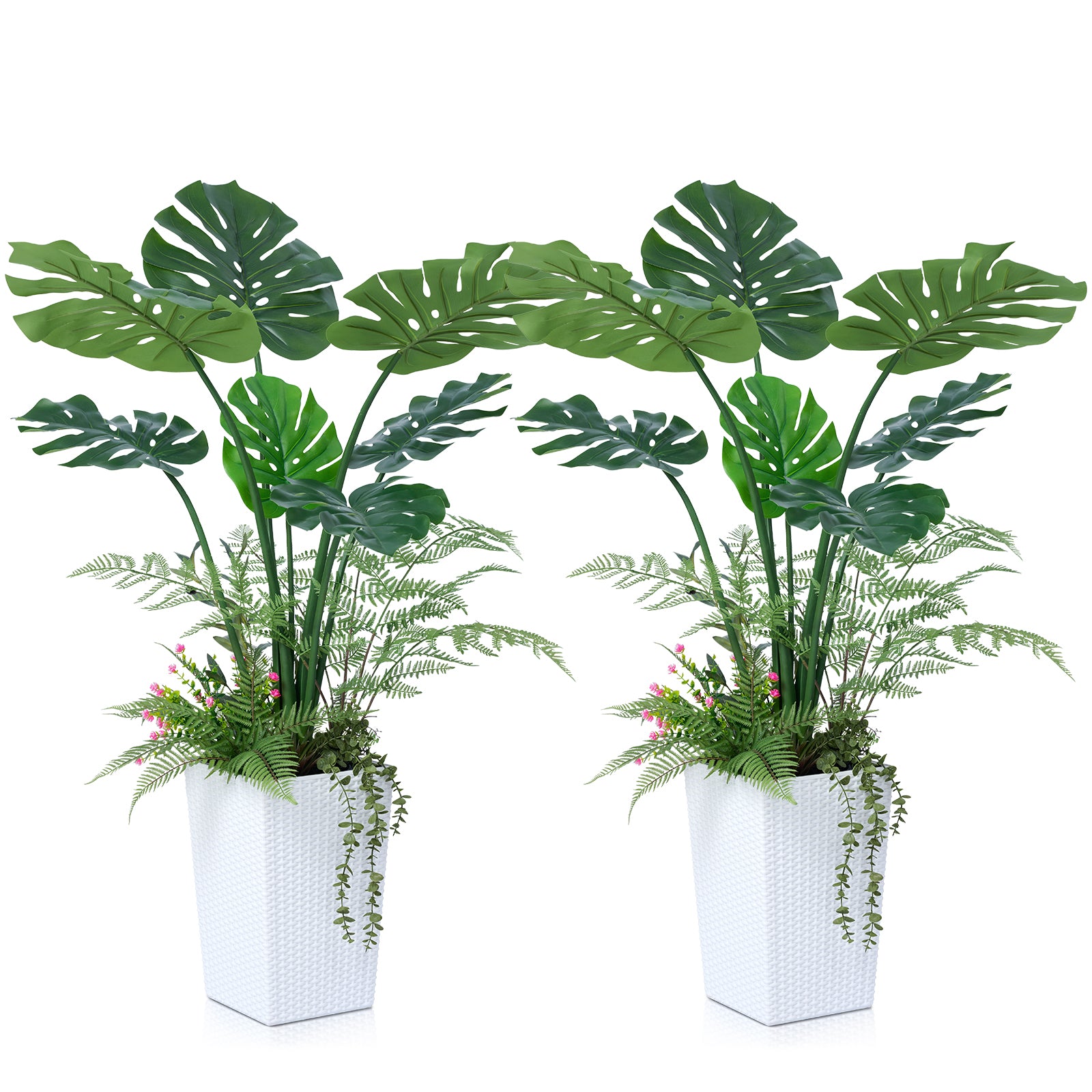 VeriNatural 4FT Mixed Fern and Monstera Deliciosa Artificial Plants with Black Taper Planter for Indoor & Outdoor (VN150)