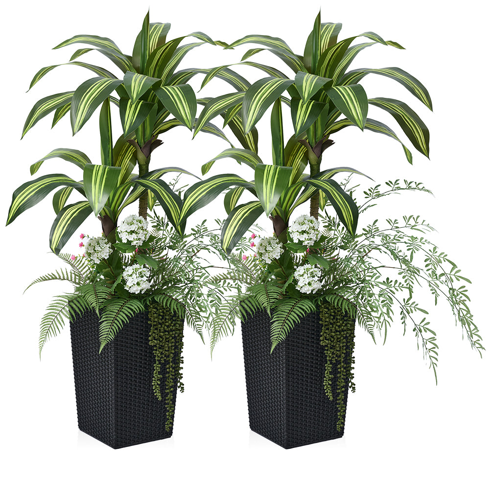 VeriNatural 4FT Mixed Fern and Dracaena Artificial Plants with Black Taper Planter for Indoor & Outdoor (1/2-Pack)（VN151）