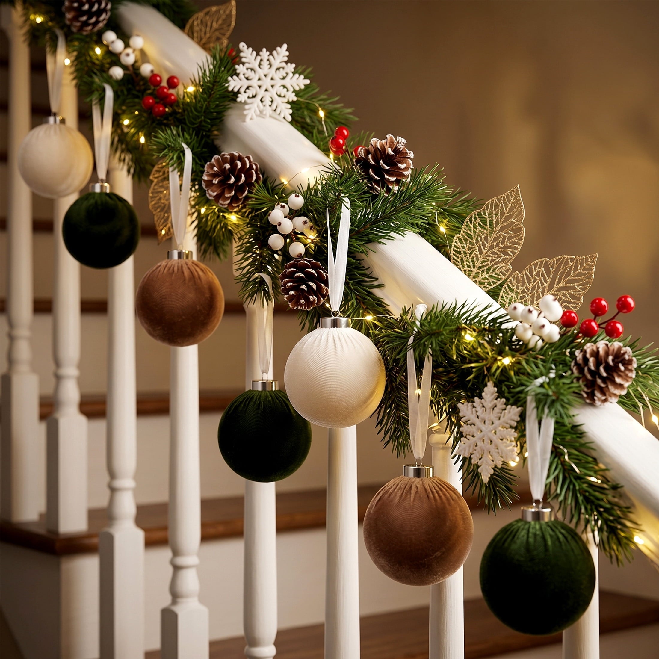 DR.Planzen 15 Pcs Fabric-Wrapped Christmas Ball Ornaments - 3.2 Inch Large Shatterproof Christmas Tree Decorations in Ivory, Khaki and Dark Green for Farmhouse, Woodland and Holiday Decor