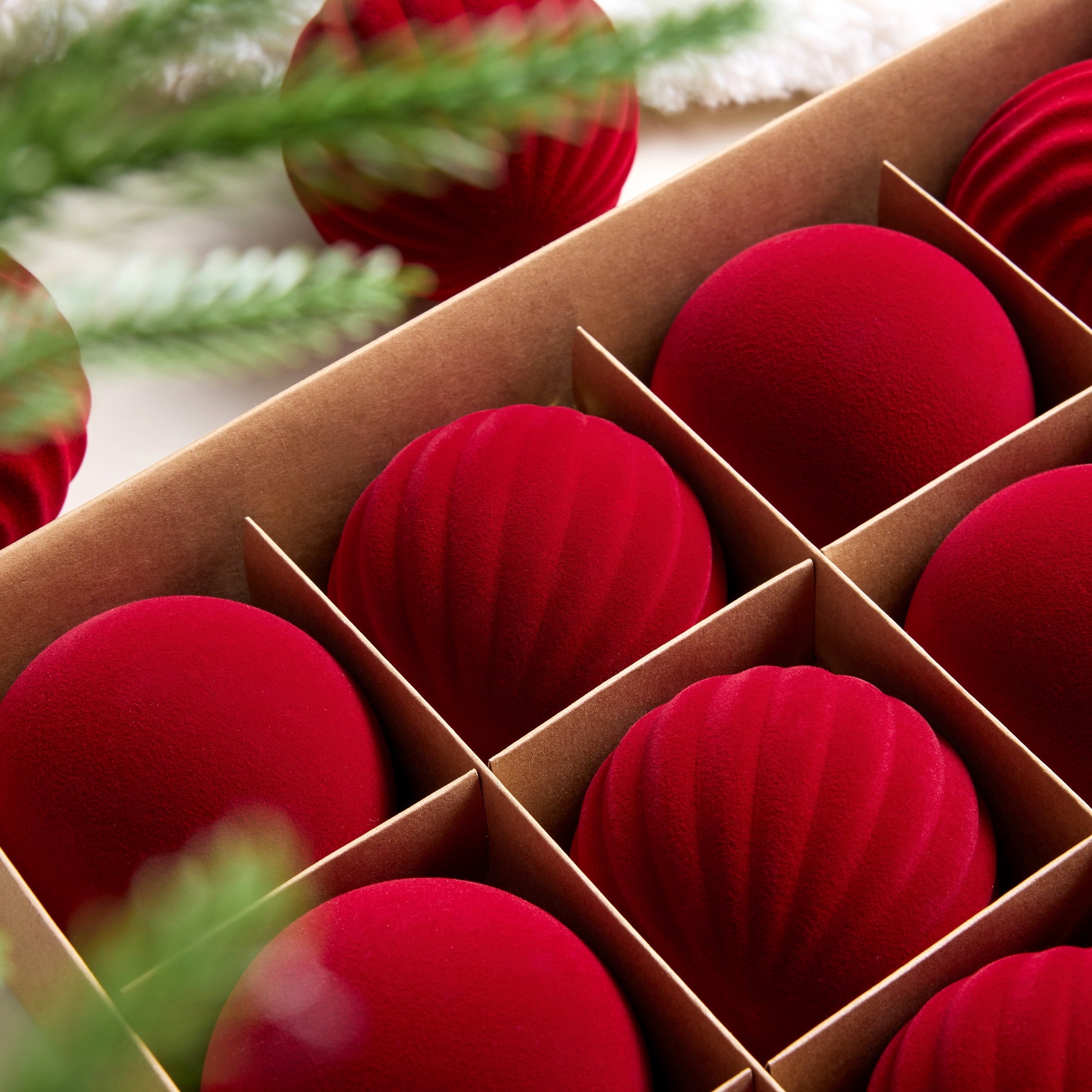 DR.Planzen 12PCS 3.2in Burgundy Christmas Ball Ornaments Set, Velvet Flocked Shatter-Resistant Xmas Balls - 3 Textured Styles with Gold Hanging Strings for Christmas Tree, Wreath, Mantel