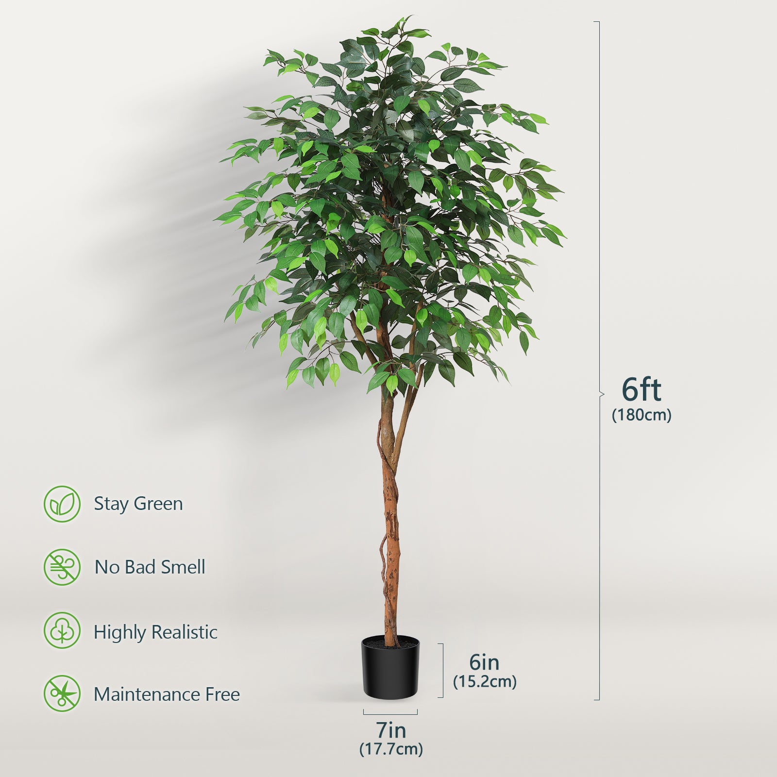 VeriNatural 6FT Faux Ficus Tree – Indoor Plant Decor with Natural Wood Trunk