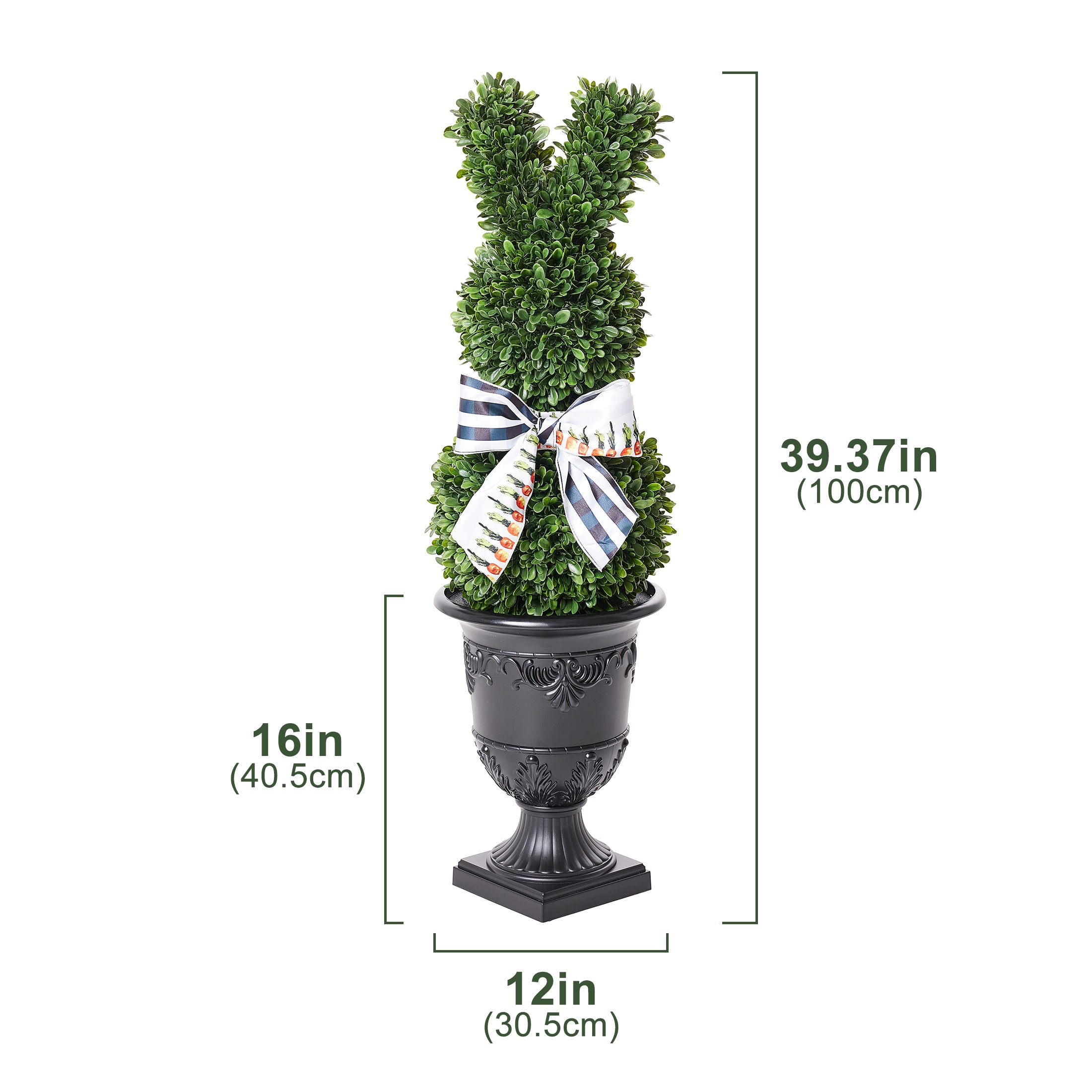 VeriNatural 36-inch Easter Bunny Artificial Topiary in Decorative Vase with Bow, UV-Resistant Faux Boxwood Indoor Outdoor Spring Decor