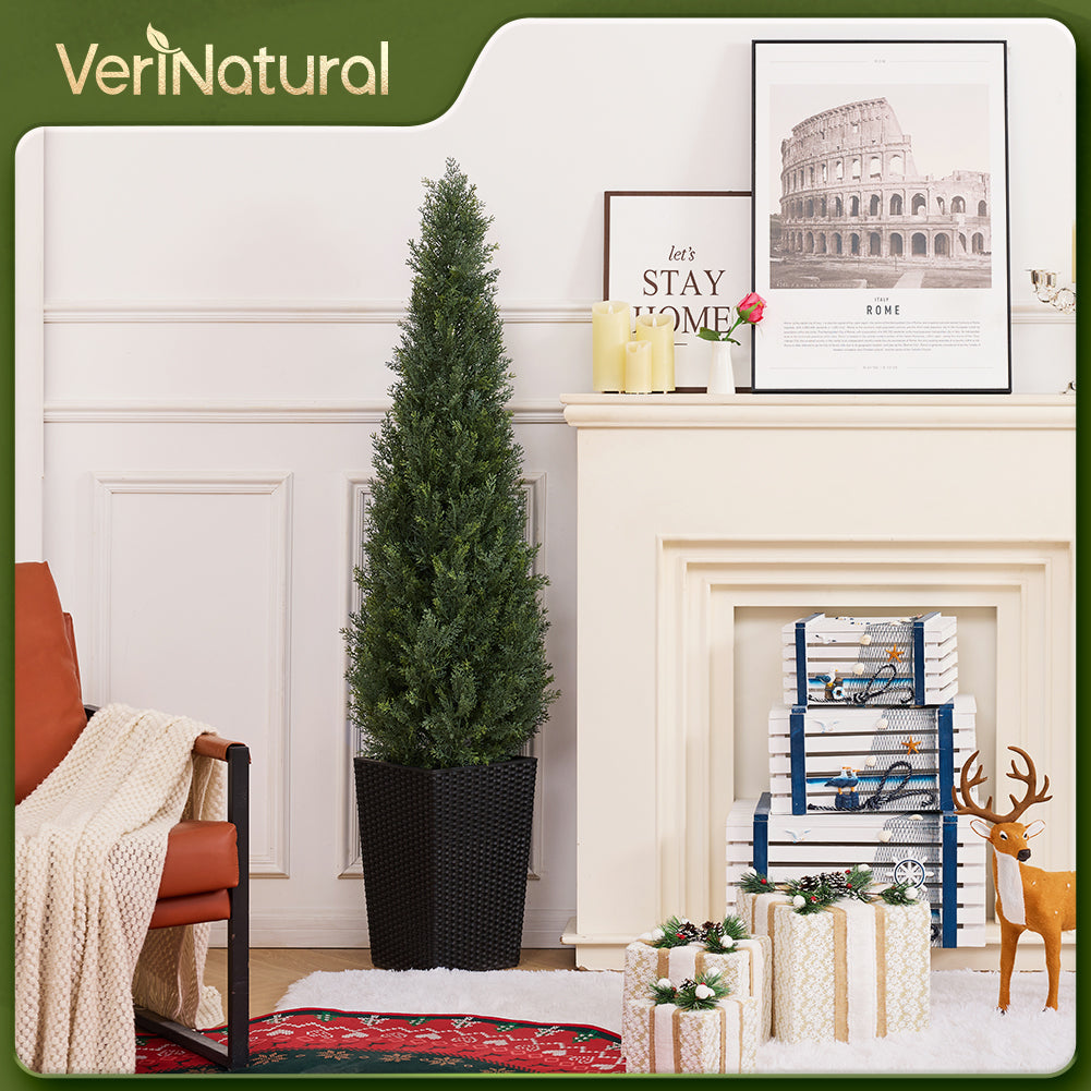 VeriNatural 4/5FT Artificial Cedar Tree with Black Taper Planter for Indoor & Outdoor（VN155）