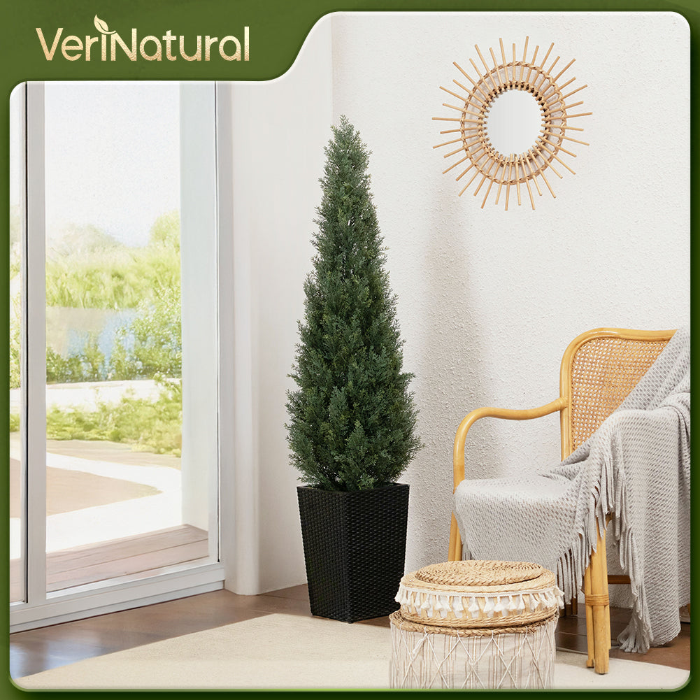 VeriNatural 4/5FT Artificial Cedar Tree with Black Taper Planter for Indoor & Outdoor（VN155）