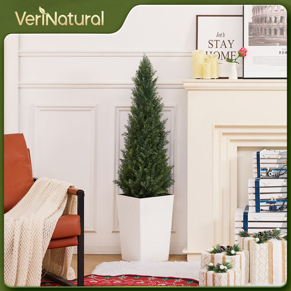 VeriNatural 4/5FT Artificial Cedar Tree with Black Taper Planter for Indoor & Outdoor（VN155）