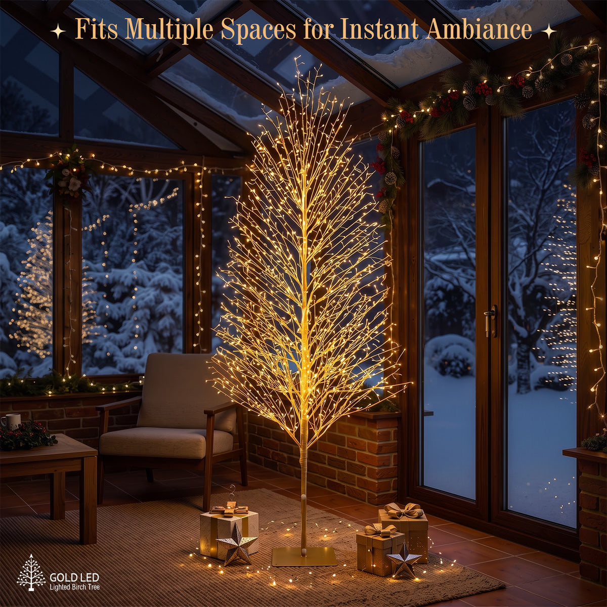 VeriNatural 4FT/5FT/6FT Pre-Lit Twisted LED Christmas Tree – Golden Warm White Spiral Tree with Breathing Flash, Indoor & Outdoor Holiday Decor