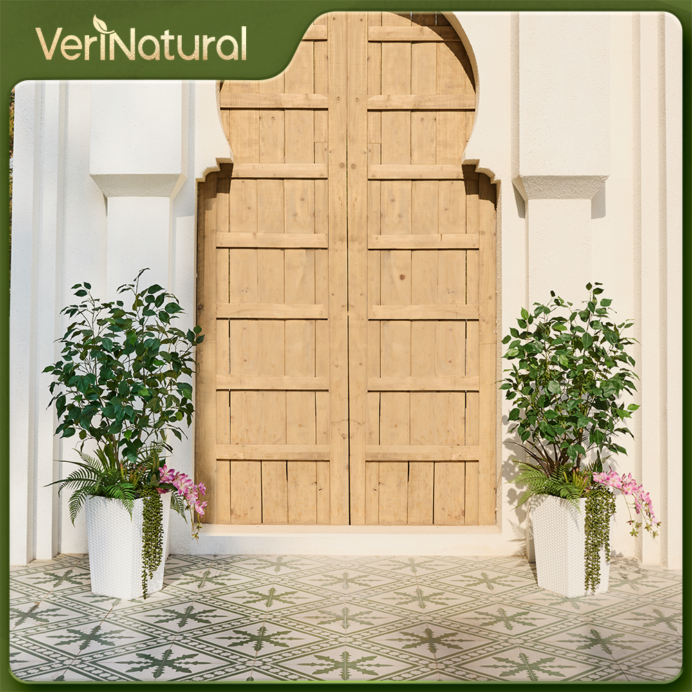VeriNatural 4FT Mixed Fern and Ficus Artificial Plants with Black Taper Planter for Indoor & Outdoor（VN147）