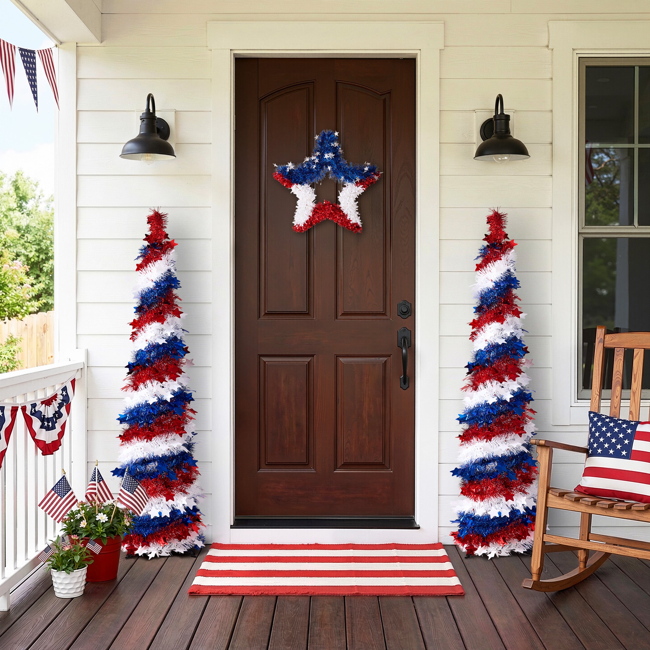 VeriNatural 5 ft 4th of July Decorations Pop Up Tinsel Pencil Tree - U