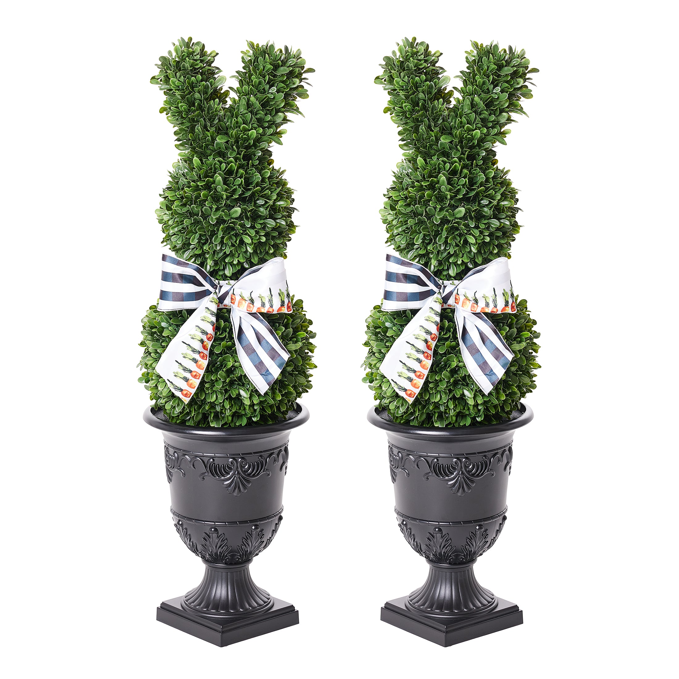 VeriNatural 36-inch Easter Bunny Artificial Topiary in Decorative Vase with Bow, UV-Resistant Faux Boxwood Indoor Outdoor Spring Decor