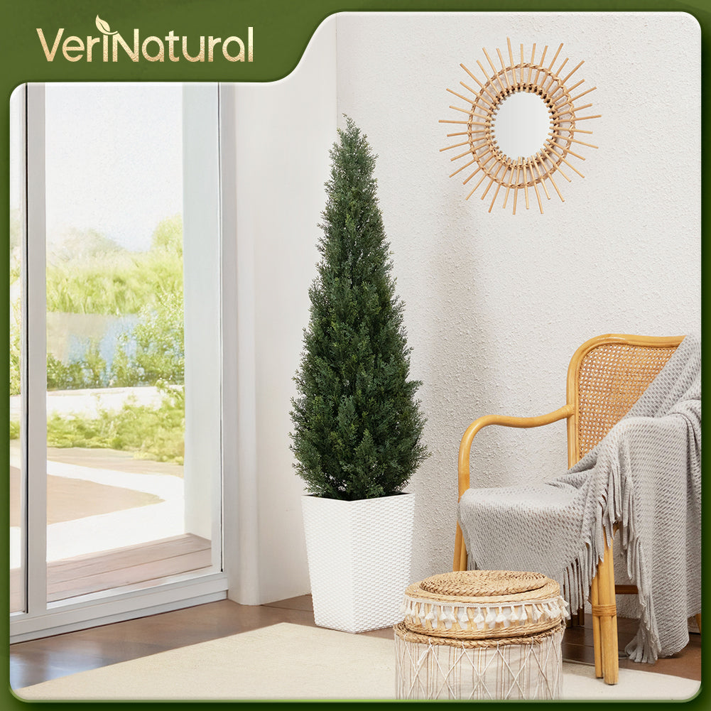 VeriNatural 4/5FT Artificial Cedar Tree with Black Taper Planter for Indoor & Outdoor（VN155）