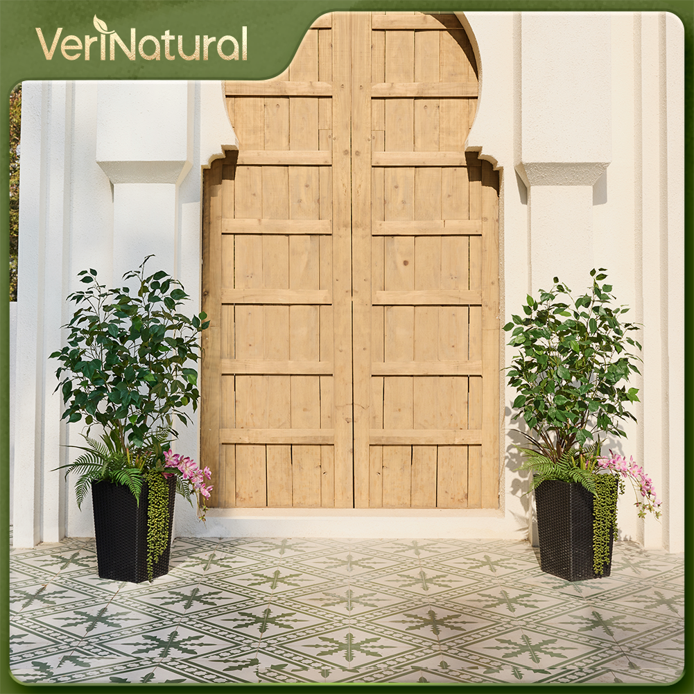 VeriNatural 4FT Mixed Fern and Ficus Artificial Plants with Black Taper Planter for Indoor & Outdoor（VN147）
