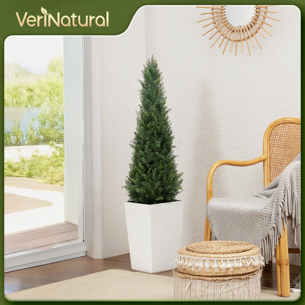 VeriNatural 4/5FT Artificial Cedar Tree with Black Taper Planter for Indoor & Outdoor（VN155）