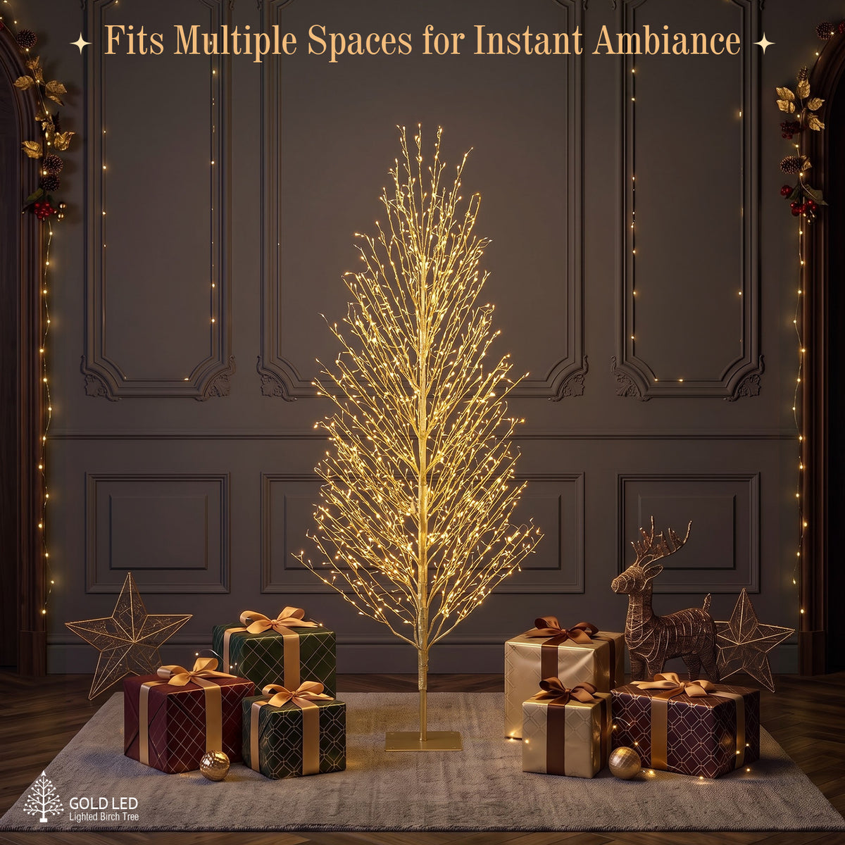 VeriNatural 4FT/5FT/6FT Pre-Lit Twisted LED Christmas Tree – Golden Warm White Spiral Tree with Breathing Flash, Indoor & Outdoor Holiday Decor