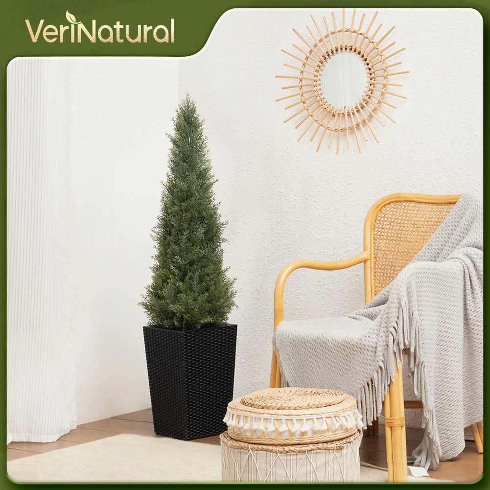 VeriNatural 4/5FT Artificial Cedar Tree with Black Taper Planter for Indoor & Outdoor（VN155）
