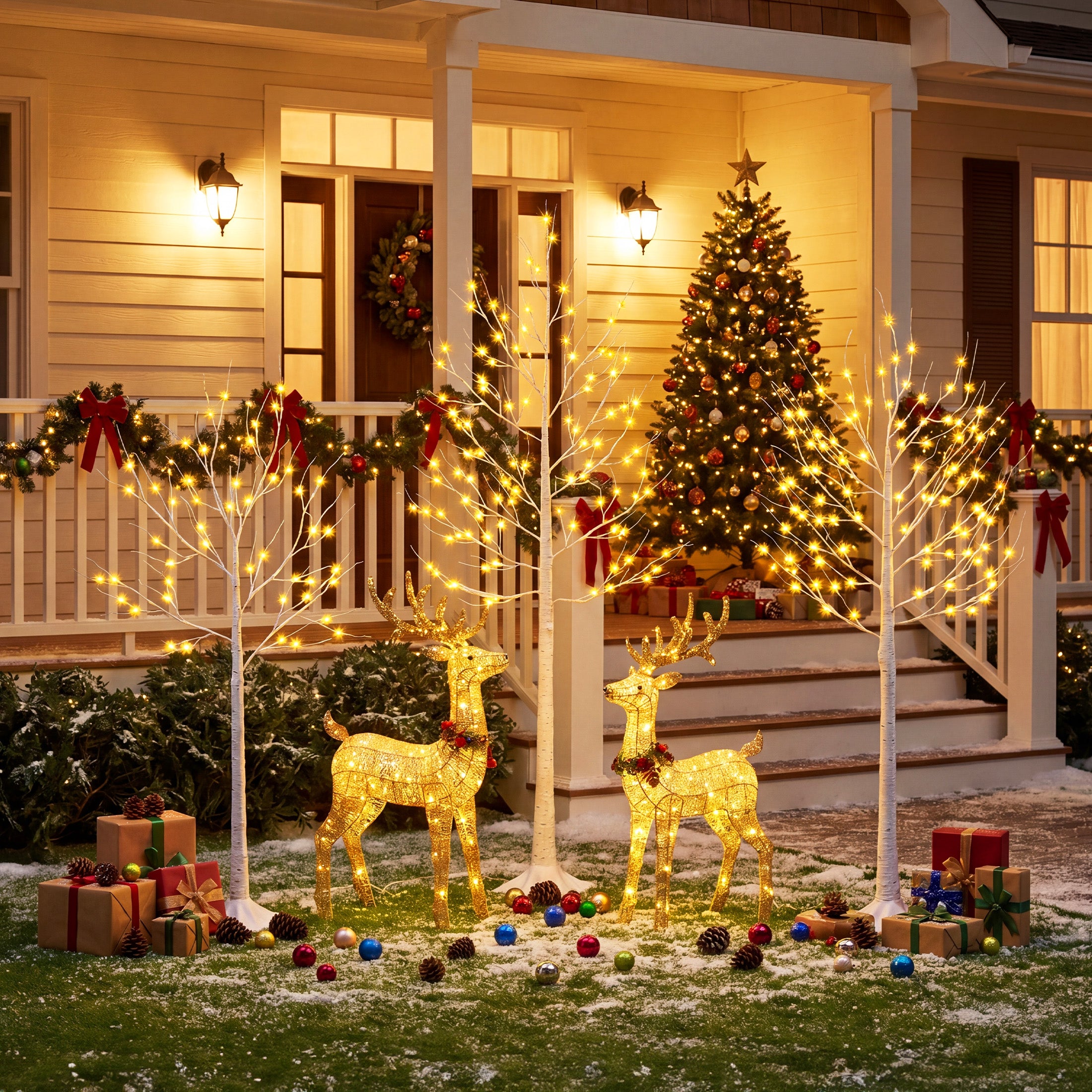 VeriNatural LED Birch Tree Light Set – 4FT/5FT/6FT Pre-Lit Artificial Trees with Warm White Plug-In Lights, Indoor & Outdoor Christmas, Holiday, Wedding & Party Decor (3-Pack)