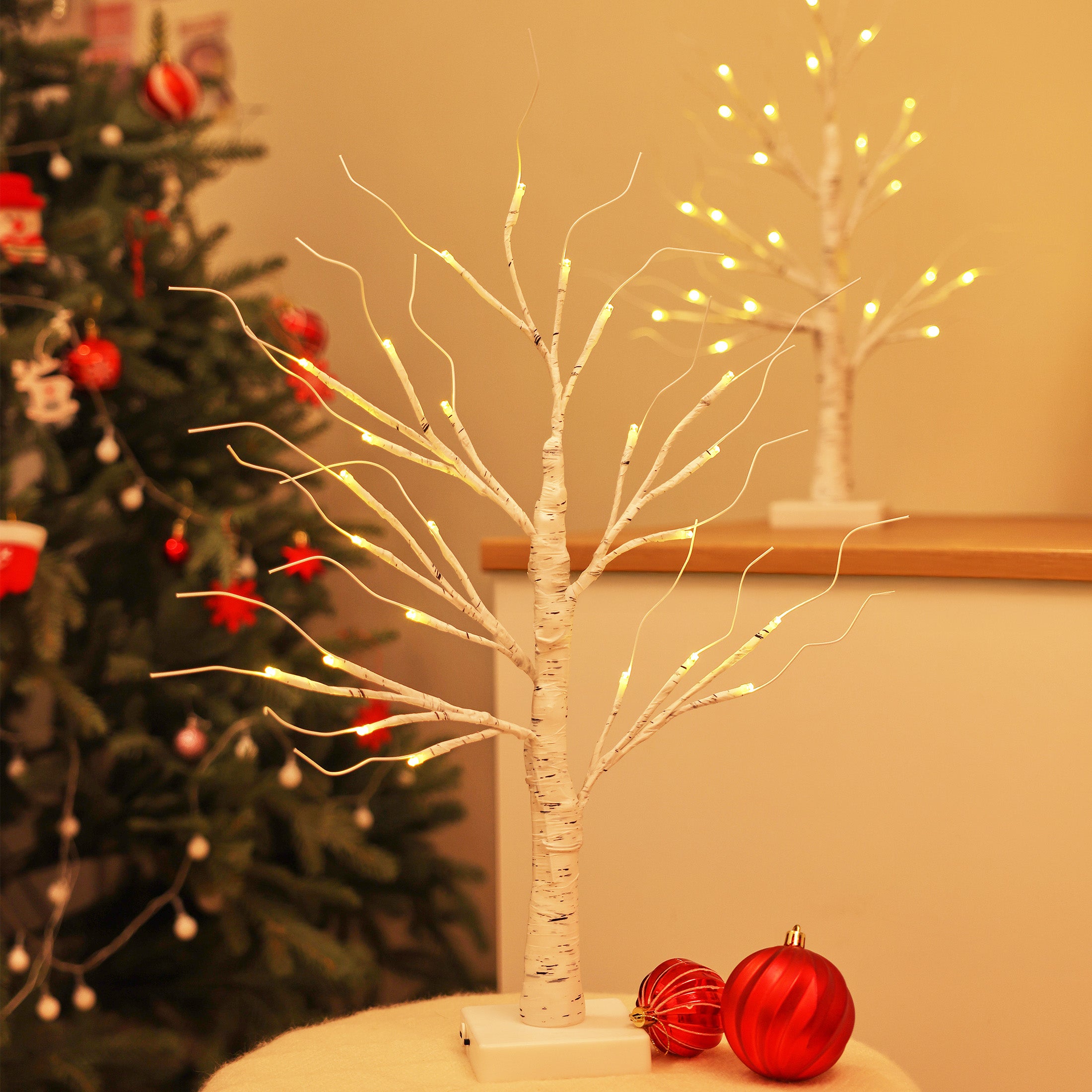 VeriNatural 2FT Lighted Birch Tree with LED Lights – USB Powered Christmas Decorations (2-Pack), Warm White Fairy Tree Lights for Indoor Holiday & Home Decor