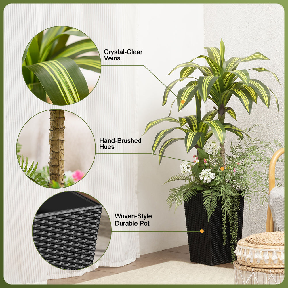 VeriNatural 4FT Mixed Fern and Dracaena Artificial Plants with Black Taper Planter for Indoor & Outdoor (1/2-Pack)（VN151）