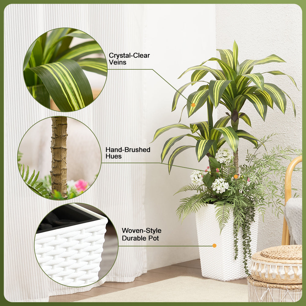 VeriNatural 4FT Mixed Fern and Dracaena Artificial Plants with Black Taper Planter for Indoor & Outdoor (1/2-Pack)（VN151）