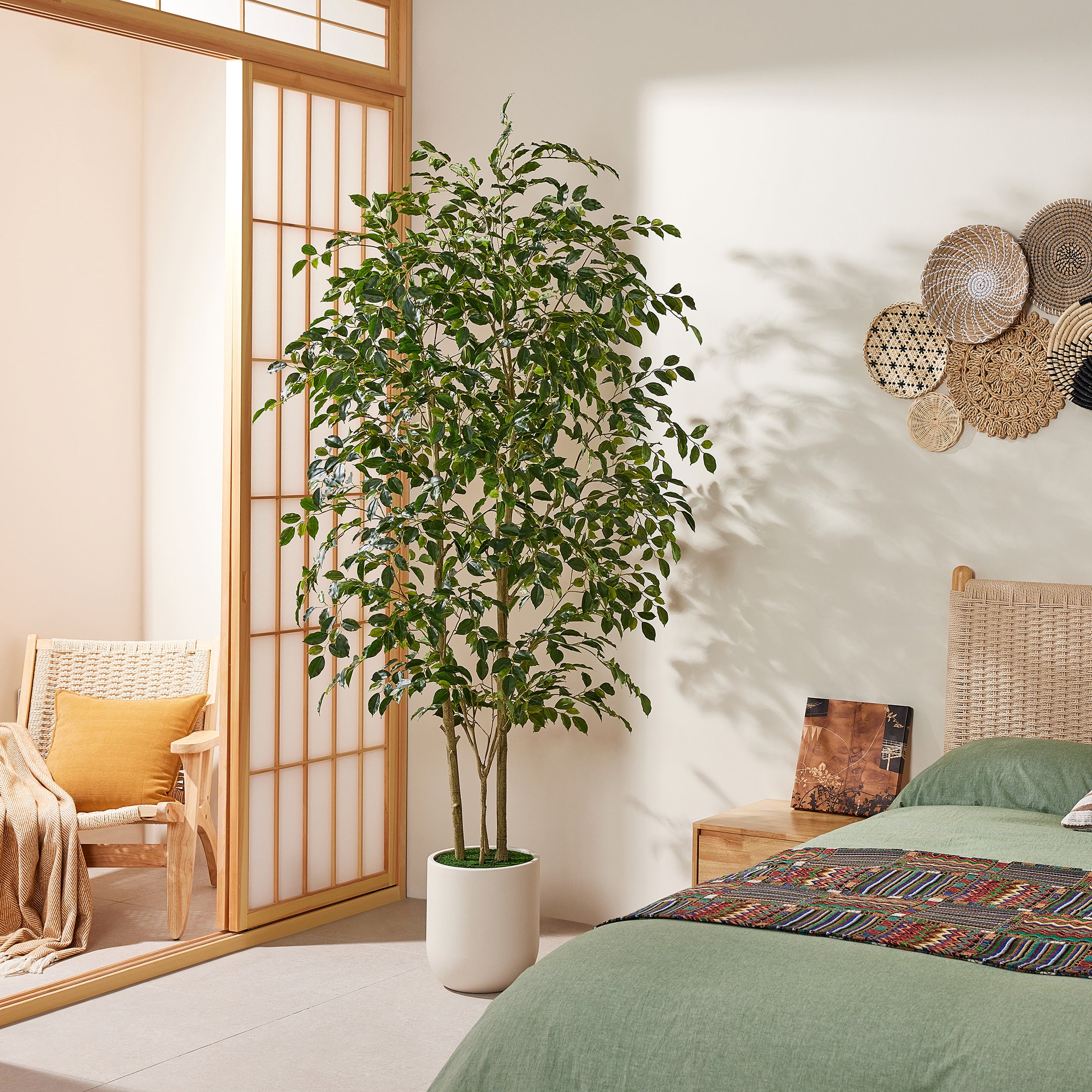 VeriNatural 6/7/8FT Artificial Ficus Tree – Realistic Faux Indoor Plant with White Planter, Floor Decor for Home & Office