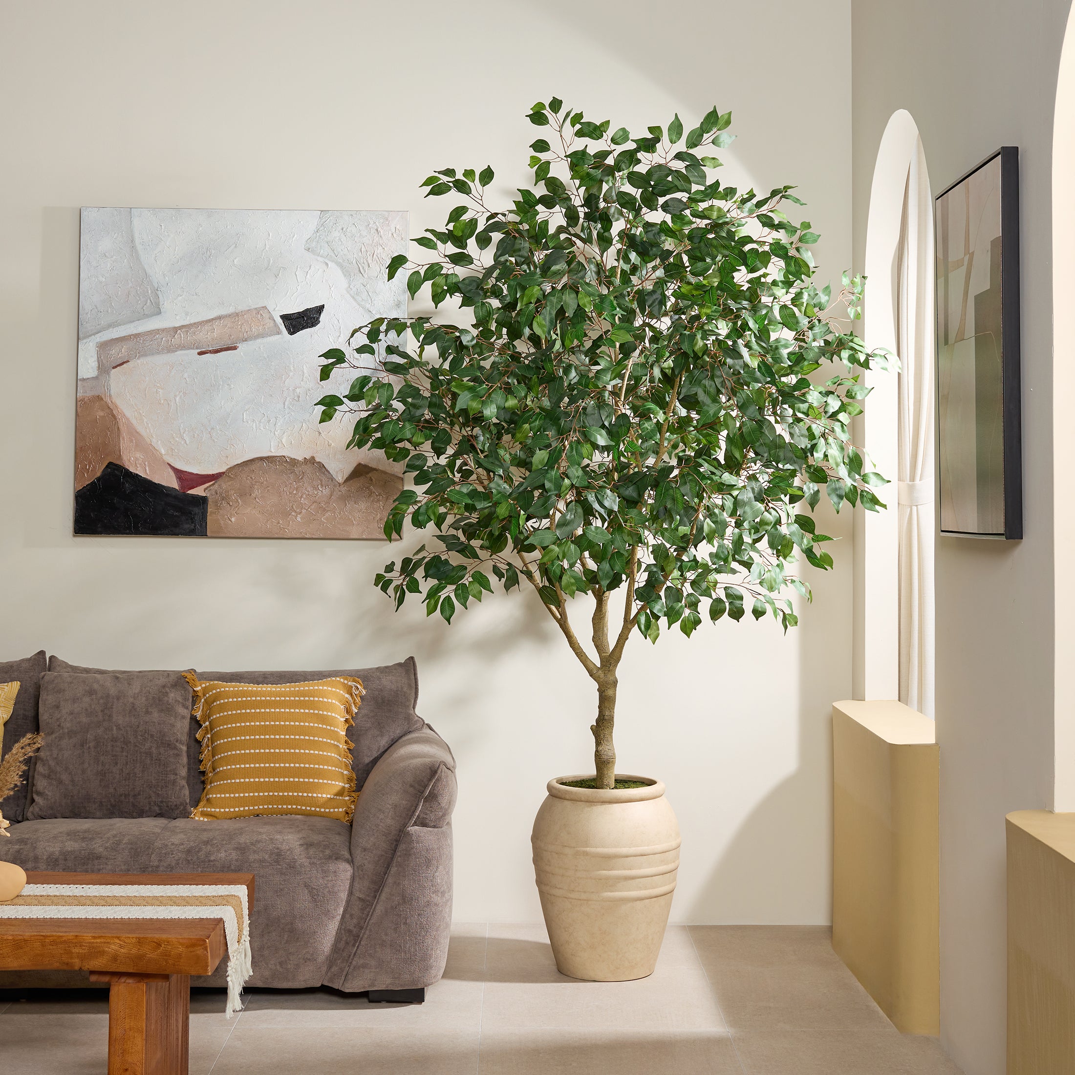 VeriNatural 8/9FT Artificial Ficus Tree with Planter | Large Realistic Faux Indoor Tree for Home, Office & Living Room Decor (VN301)