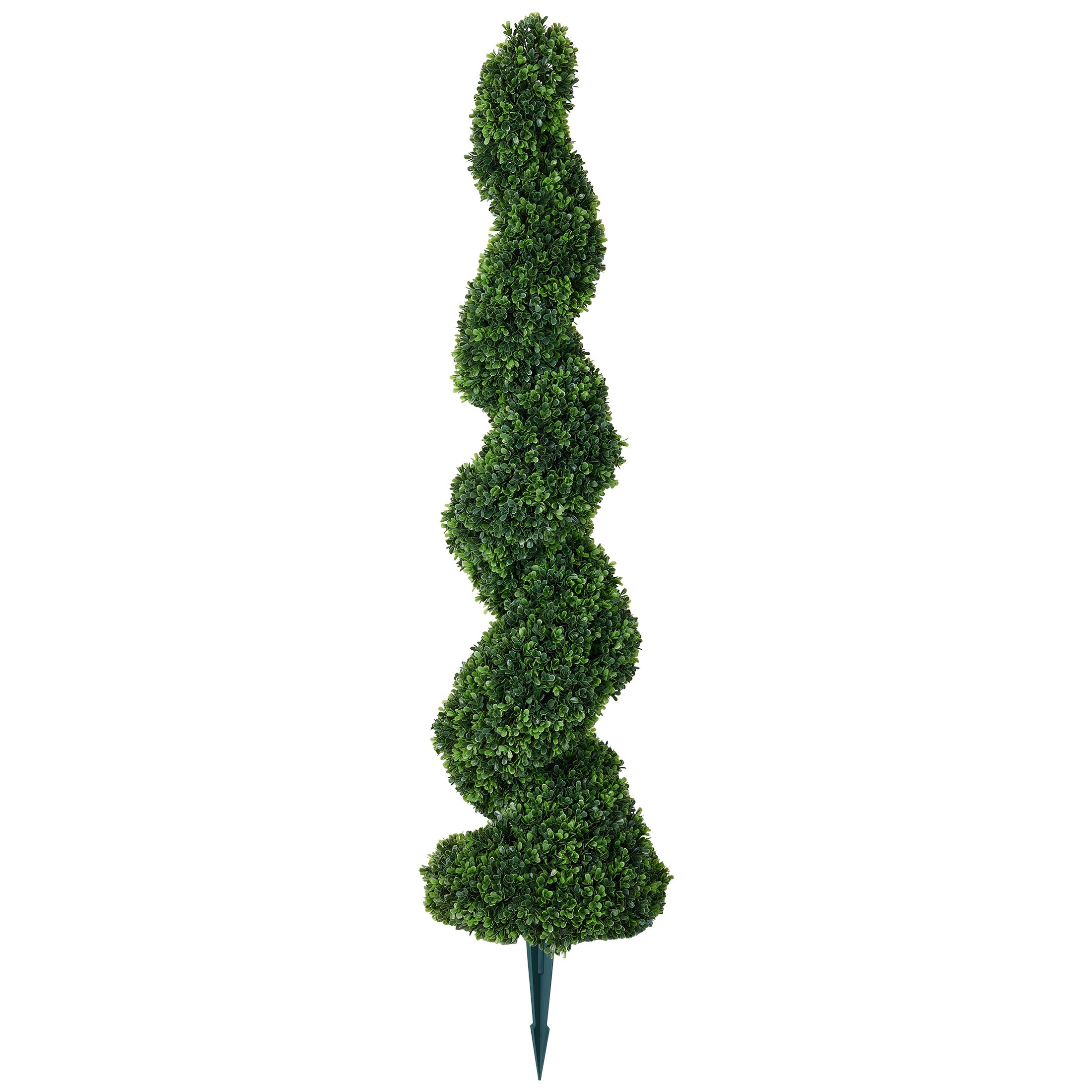 VeriNatural 1/2 Pack 4FT Artificial Spiral Topiary Tree – UV Resistant Faux Boxwood Plant with Metal Spikes for Indoor & Outdoor Garden, Porch & Patio Decor