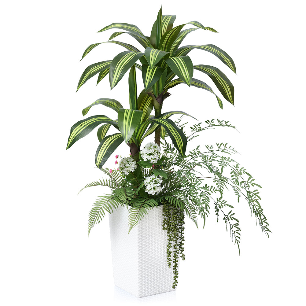 VeriNatural 4FT Mixed Fern and Dracaena Artificial Plants with Black Taper Planter for Indoor & Outdoor (1/2-Pack)（VN151）