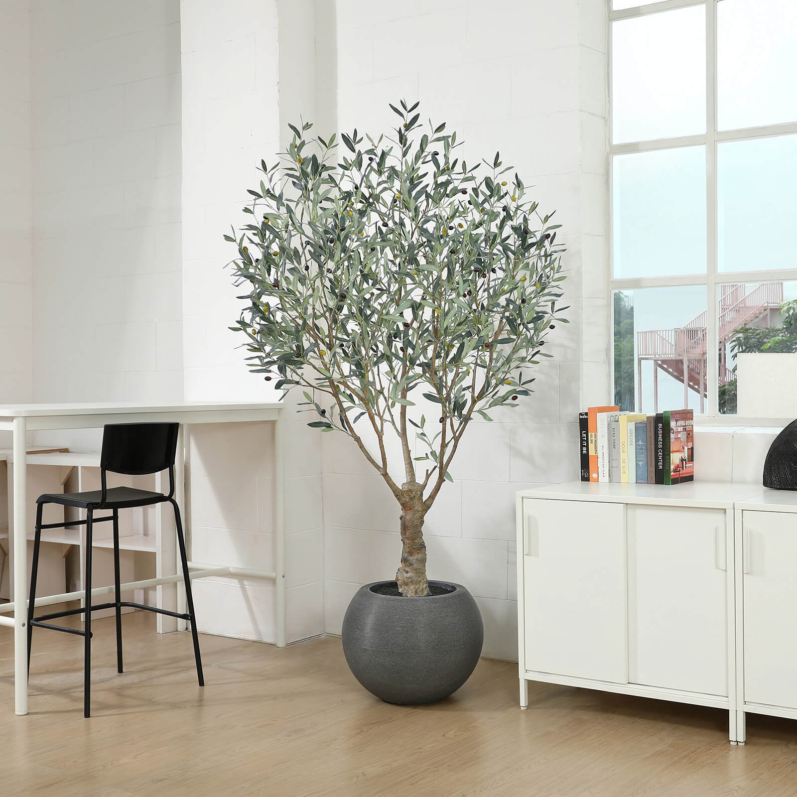 VeriNatural 7FT Artificial Olive Tree with Gray Oval Planter for Indoor & Outdoor