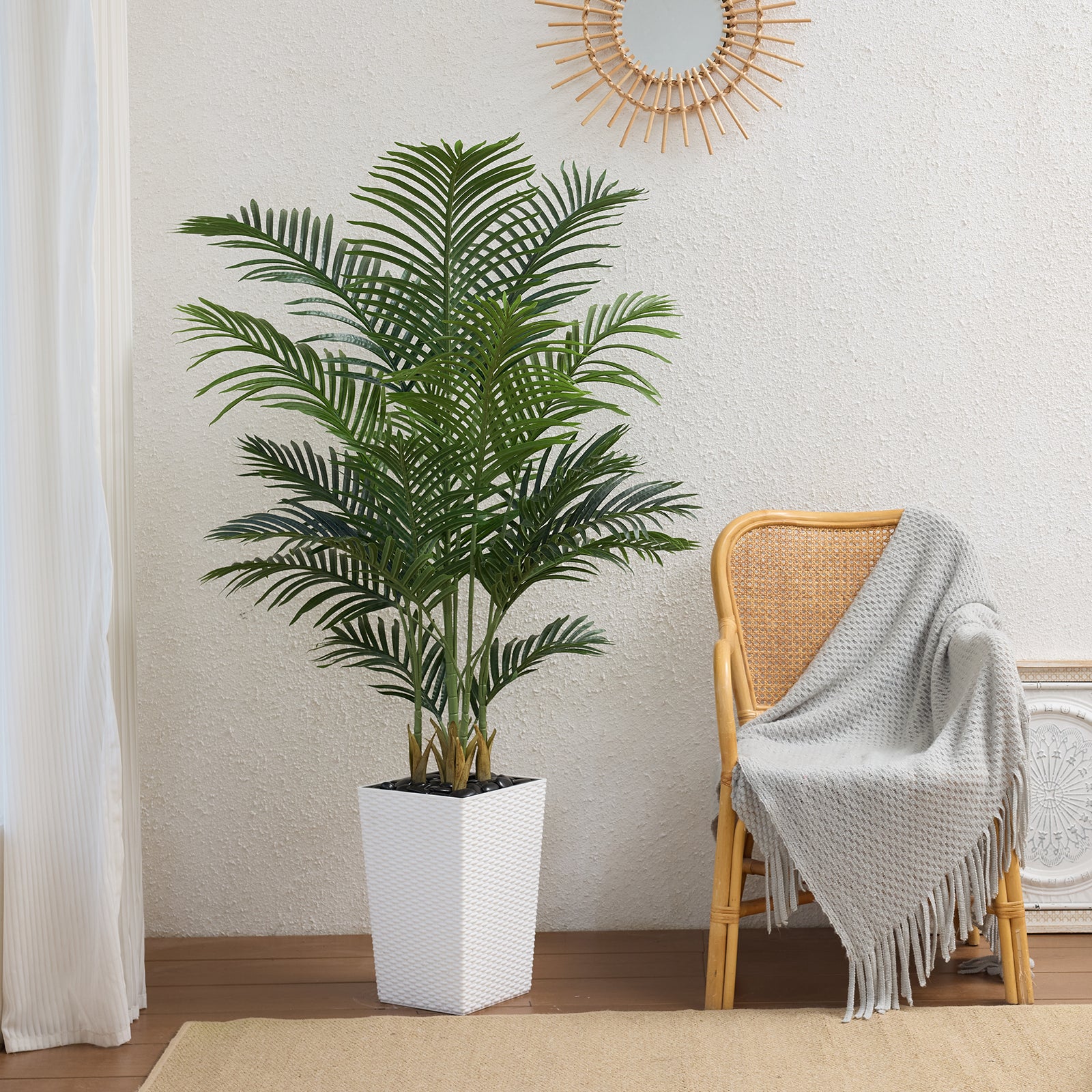 VeriNatural 5/6FT Artificial Palm Tree UV Resistant with Black/White Taper Planter for Indoor & Outdoor（VN130）