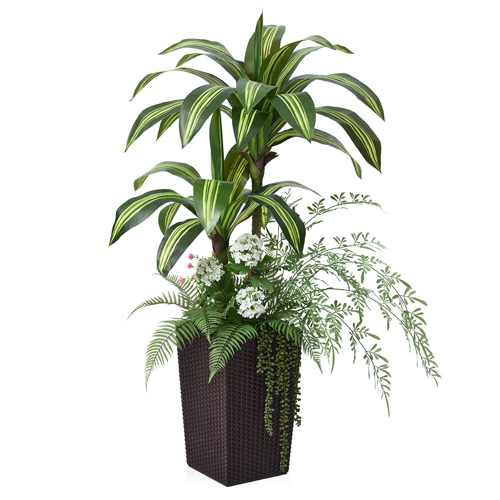 VeriNatural 4FT Mixed Fern and Dracaena Artificial Plants with Black Taper Planter for Indoor & Outdoor (1/2-Pack)（VN151）