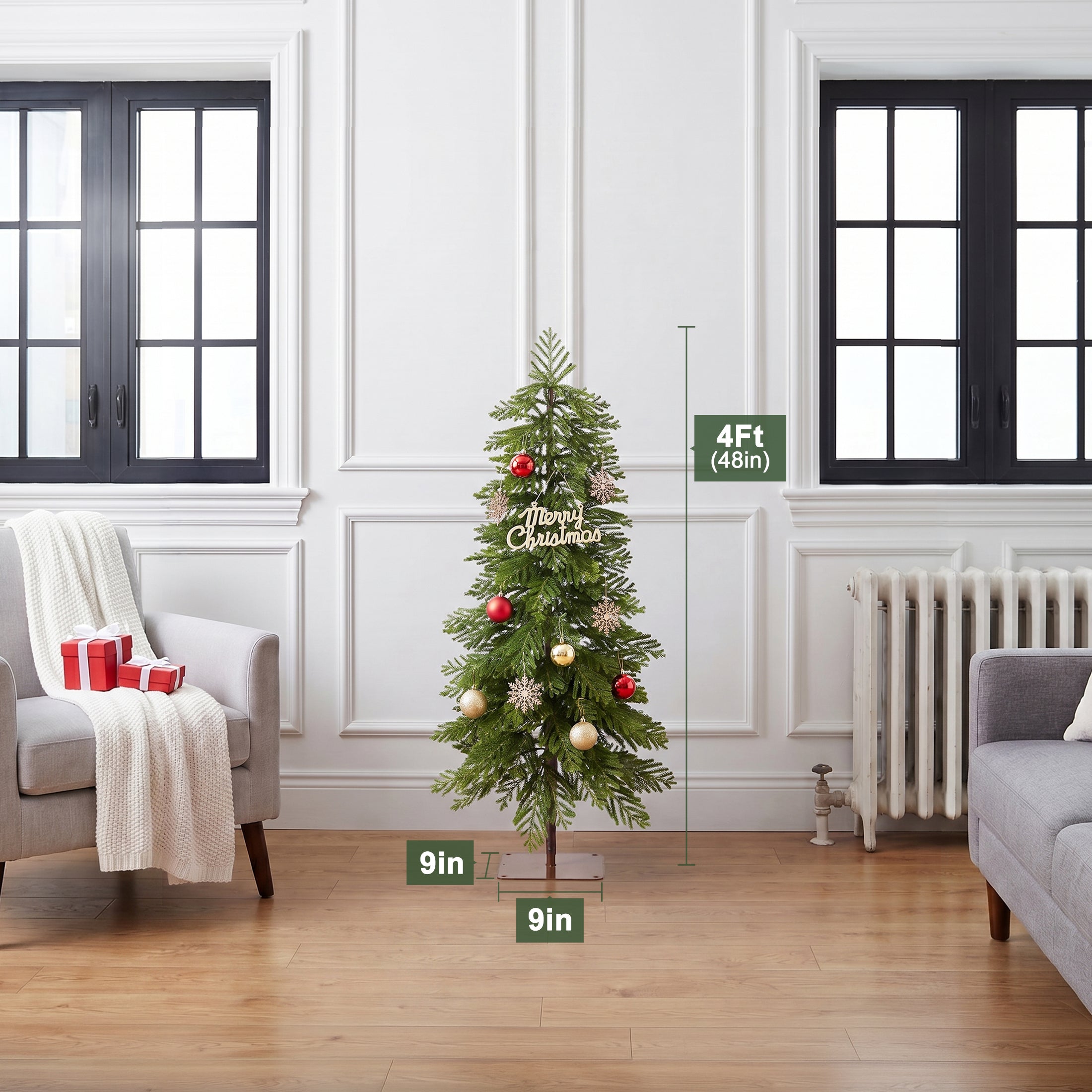 VeriNatural 4/5/6FT Artificial Norfolk Pine Tree, Faux Indoor Floor Plant with Coffee Pot & Metal Stand, Pre-Lit or Unlit Options, Realistic Home & Office Decor