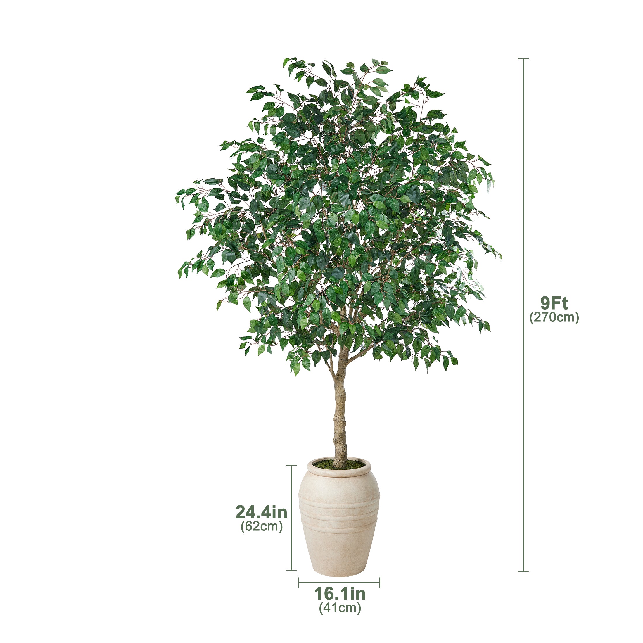 VeriNatural 8/9FT Artificial Ficus Tree with Planter | Large Realistic Faux Indoor Tree for Home, Office & Living Room Decor (VN301)